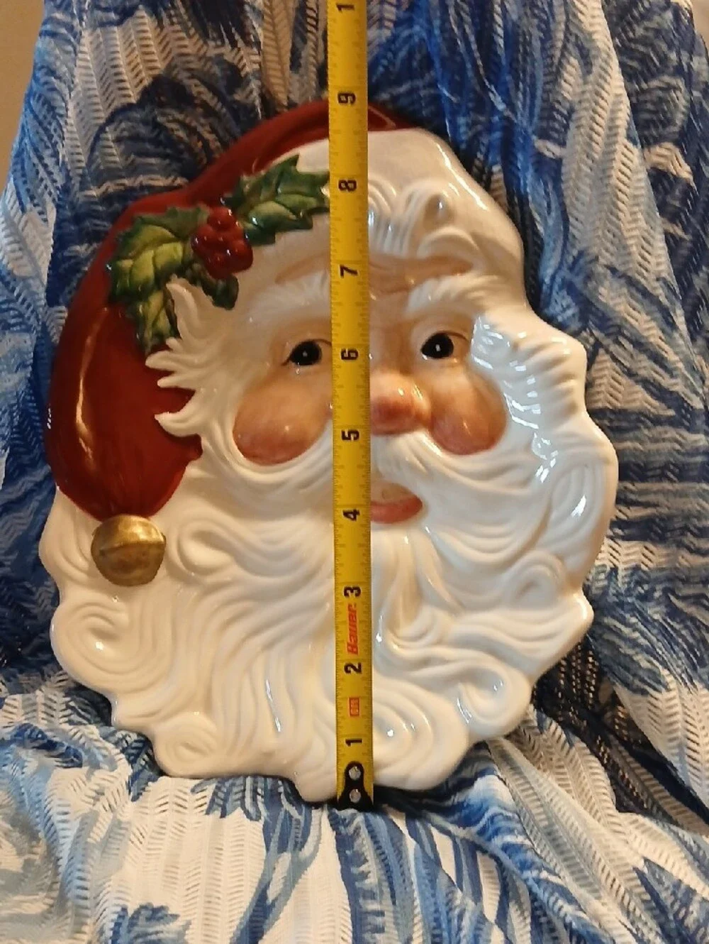 Fitz and Floyd Ceramic Santa Face Cookie Plate in Red, White, Green
